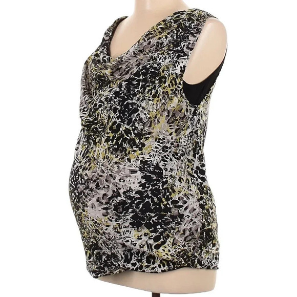 A PEA IN A POD MATERNITY SLEEVELESS TOP SIZE L 💯% SILK BLACK WHITE YELLOW‎ - Picture 1 of 8